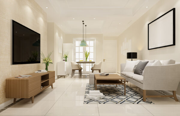 3d rendering modern dining room and living room with luxury decor Appartement Mâarif