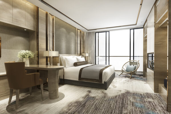 3d rendering luxury classic modern bedroom suite in hotel appartement Belvédère